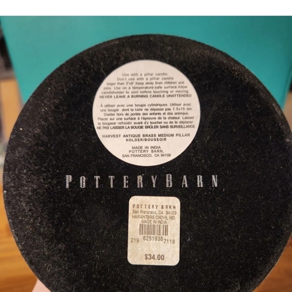 Set 2 Pottery Barn brass pillar candle holders - Picture 3 of 5